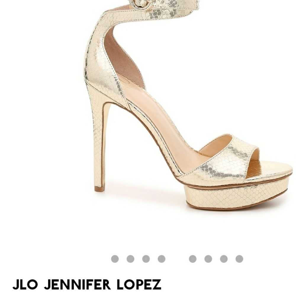 JLO Jennifer Lopez Gold peeptoe Platforms